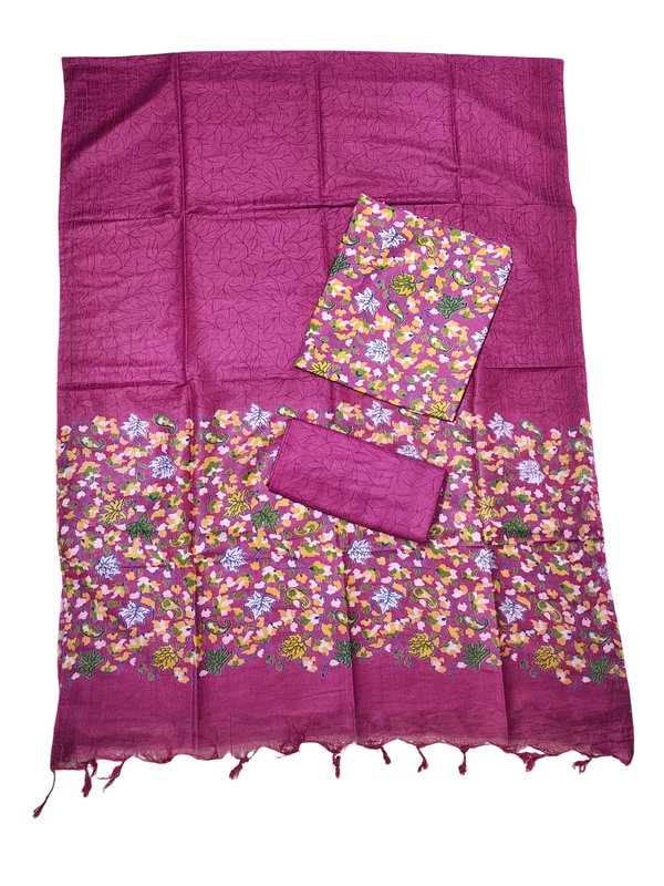 Deep Pink Ajrakh Katan Silk Dress Materials for Women
