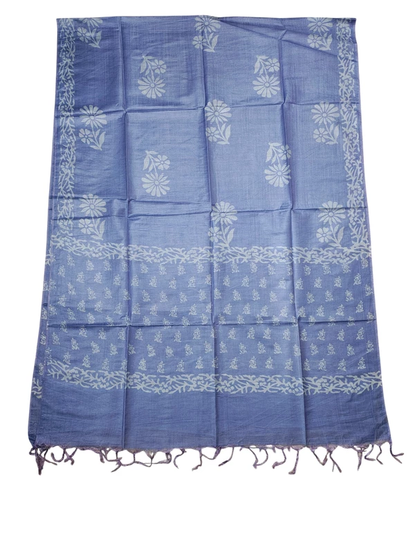 Block Print Indigo Unstitched Katan Silk Salwar Suit Dress Material with Dupatta