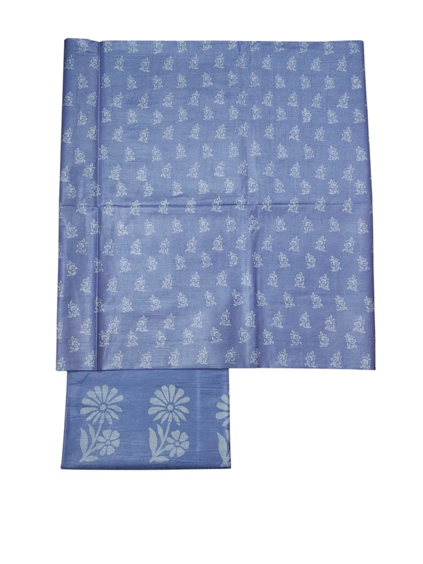 Block Print Indigo Unstitched Katan Silk Salwar Suit Dress Material with Dupatta