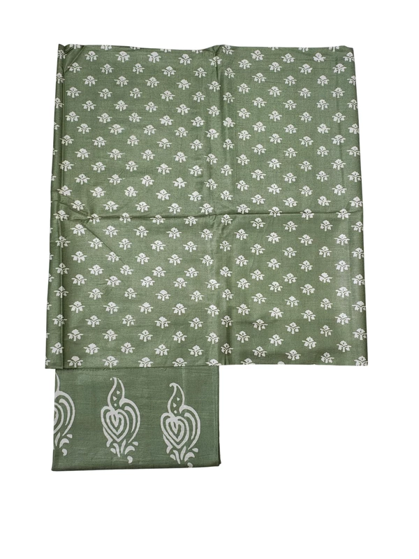 Green Block Print Silk Dress Material with Dupatta