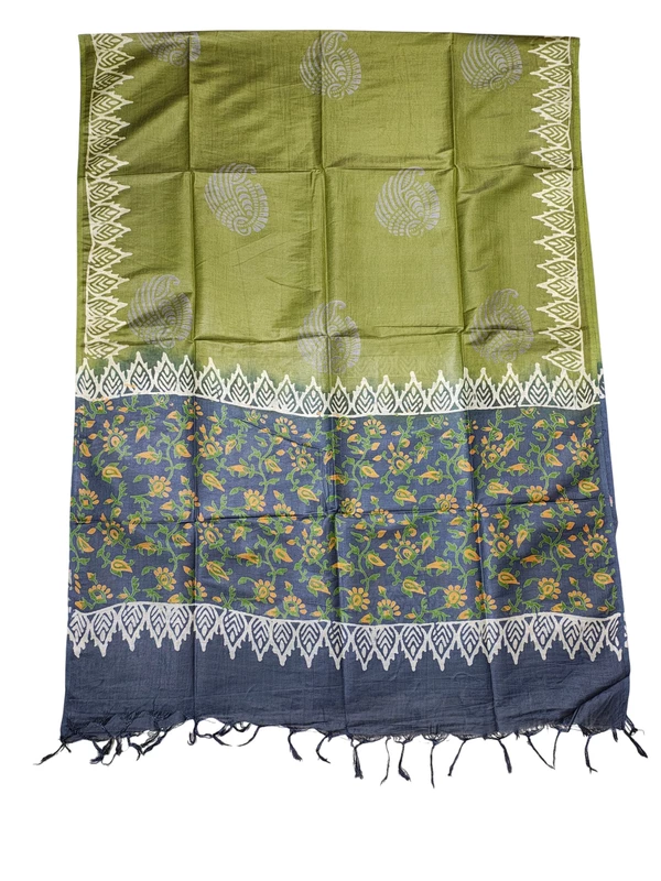 Gray & Green Ajrakh Print Cotton Silk Unstitched Suit Set