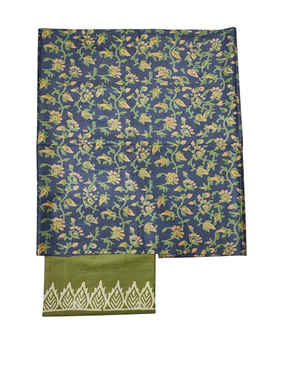 Gray & Green Ajrakh Print Cotton Silk Unstitched Suit Set