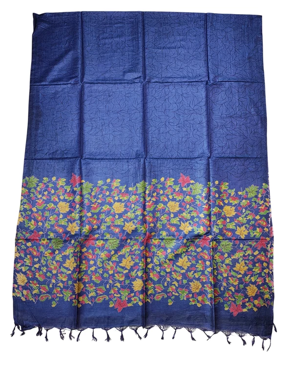 Navy Blue Unstitched Batik Print Silk Salwar Suit Dress Material with Dupatta