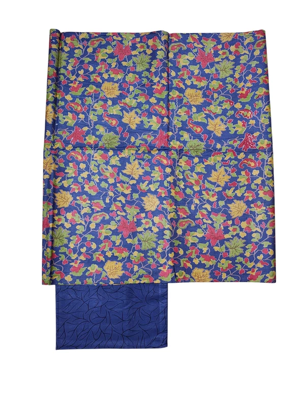 Navy Blue Unstitched Batik Print Silk Salwar Suit Dress Material with Dupatta