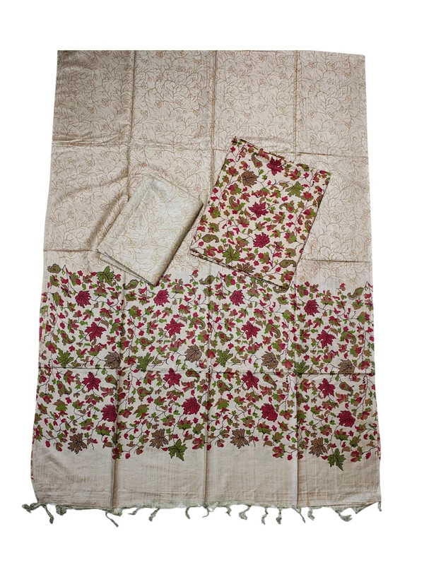 Ivory & Maroon Ajrakh Print Cotton Silk Unstitched Suit Set