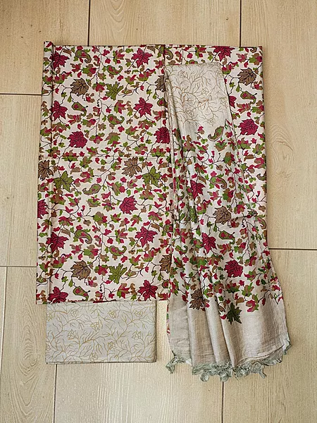 Ivory & Maroon Ajrakh Print Cotton Silk Unstitched Suit Set