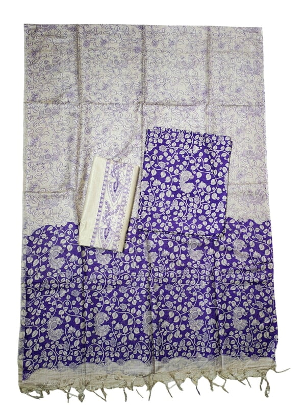 Violet Kalamkari Unstitched Salwar Suit Dress Material with Dupatta