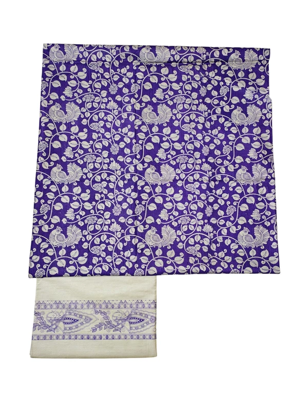Violet Kalamkari Unstitched Salwar Suit Dress Material with Dupatta