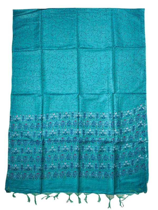 Blue Ajrakh Block Print Silk Dress Material with Dupatta