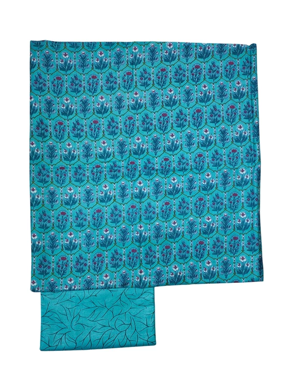 Blue Ajrakh Block Print Silk Dress Material with Dupatta