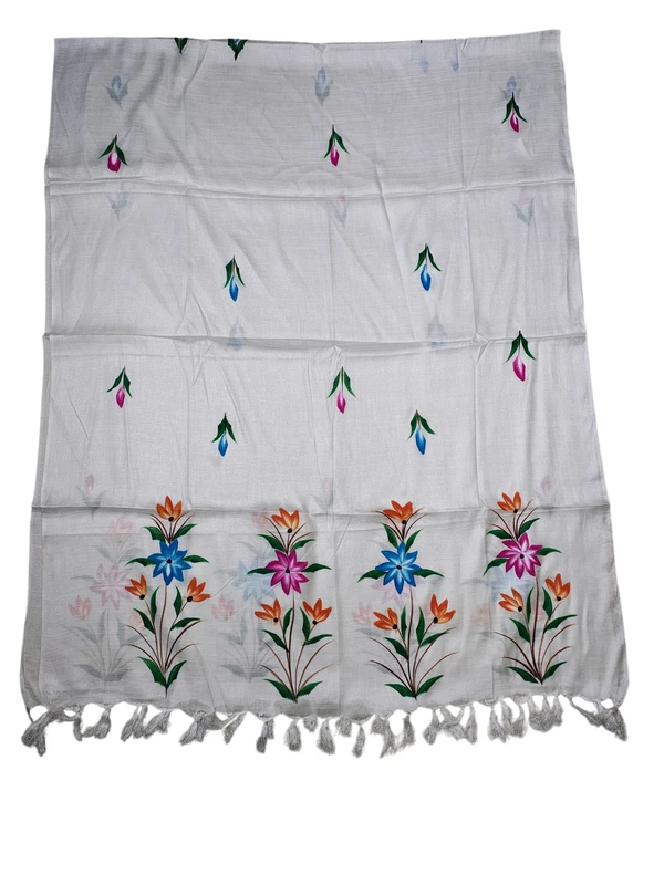 Cream Brush Paint Dupion Silk Dress Material with Dupatta