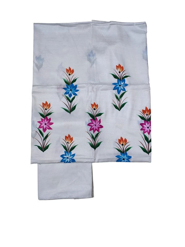 Cream Brush Paint Dupion Silk Dress Material with Dupatta