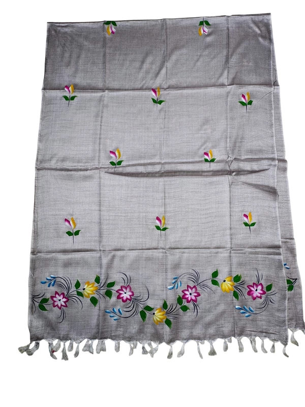 Gray Brush Paint Dupion Silk Dress Material with Dupatta