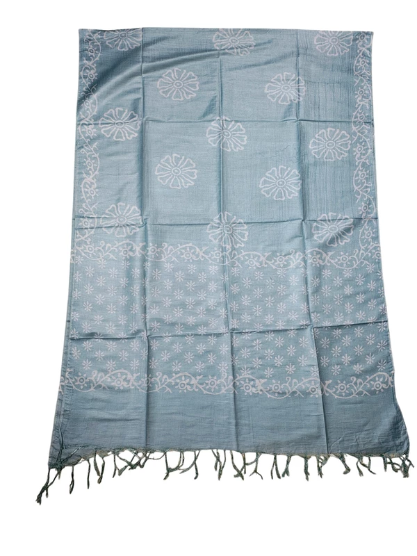 Dark Blue Unstitched Batik Print Silk Salwar Suit Dress Material with Dupatta