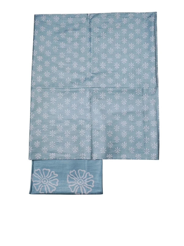 Dark Blue Unstitched Batik Print Silk Salwar Suit Dress Material with Dupatta
