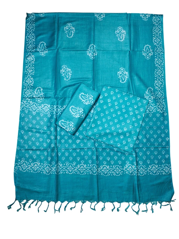 Feroza Block Print Silk Dress Material with Dupatta