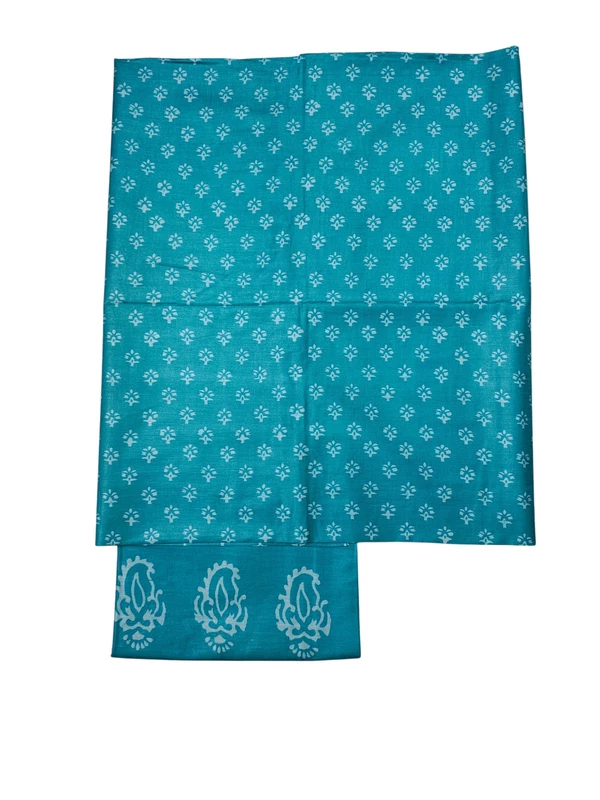 Feroza Block Print Silk Dress Material with Dupatta