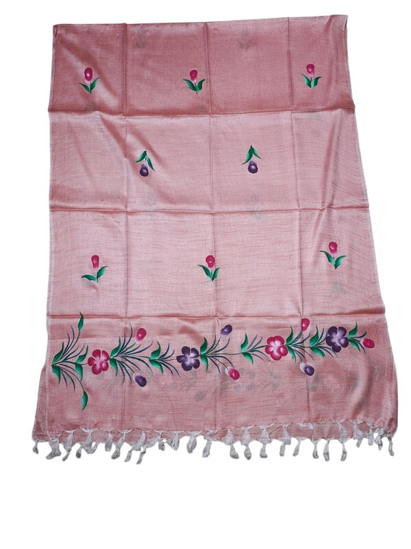 Peach Brush Paint Dupion Silk Dress Material with Dupatta