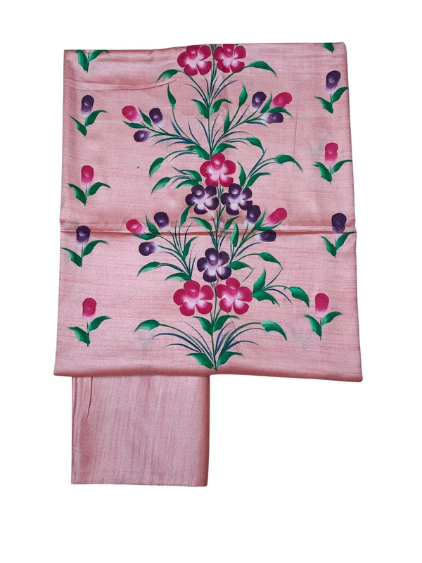 Peach Brush Paint Dupion Silk Dress Material with Dupatta