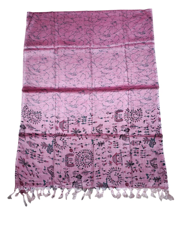Pink Madhubani Print Dupion Silk Unstitched Salwar Suit with Dupatta