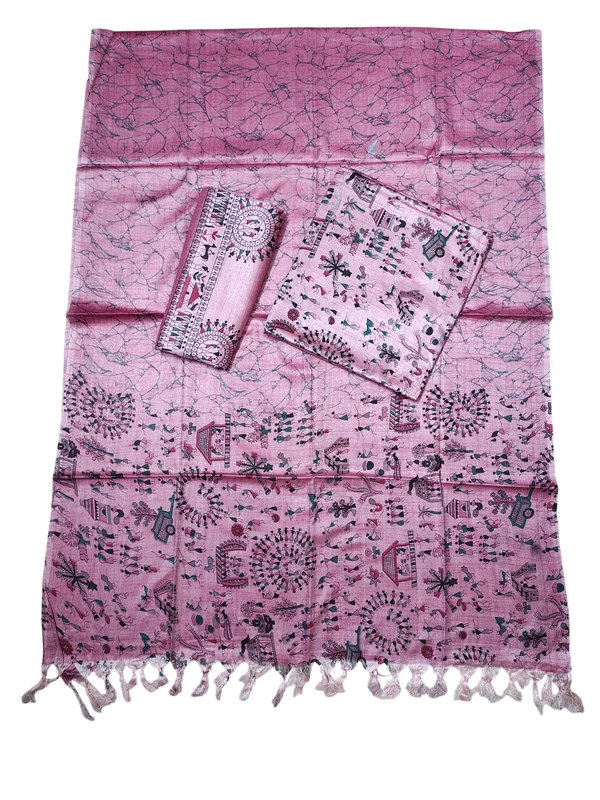 Pink Madhubani Print Dupion Silk Unstitched Salwar Suit with Dupatta