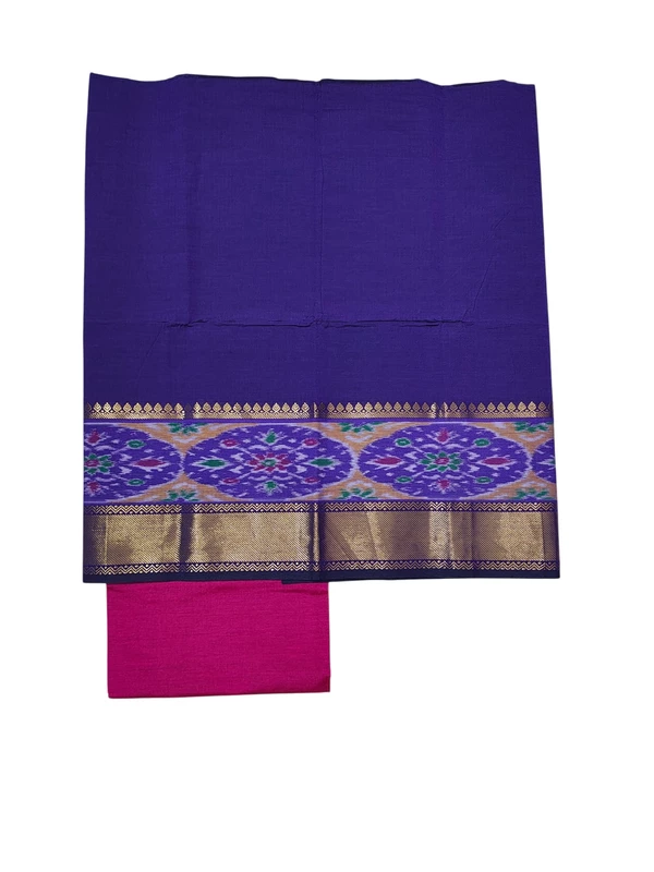 Purple & Mustard Pochampally Ikkat Silk Unstitched Suit Set