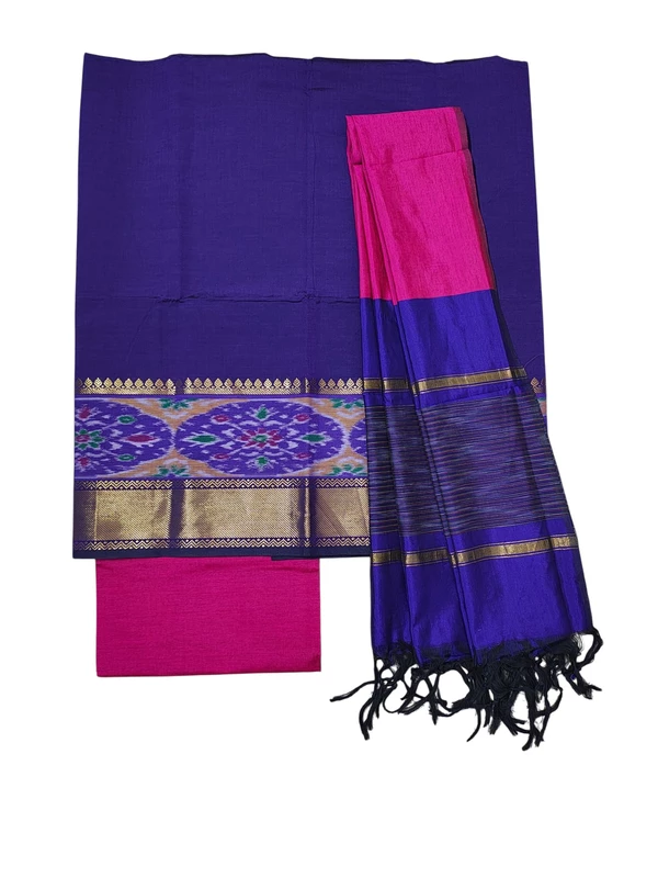 Purple & Mustard Pochampally Ikkat Silk Unstitched Suit Set