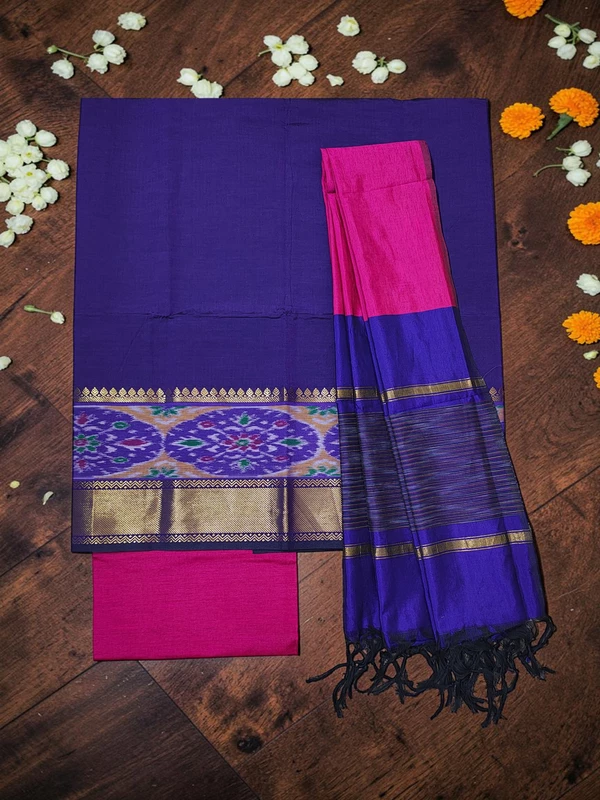 Purple & Mustard Pochampally Ikkat Silk Unstitched Suit Set