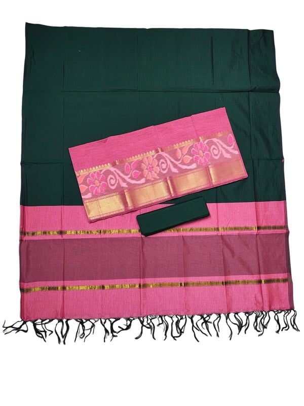 Peach Pochampally Ikkat Silk Unstitched Suit Set