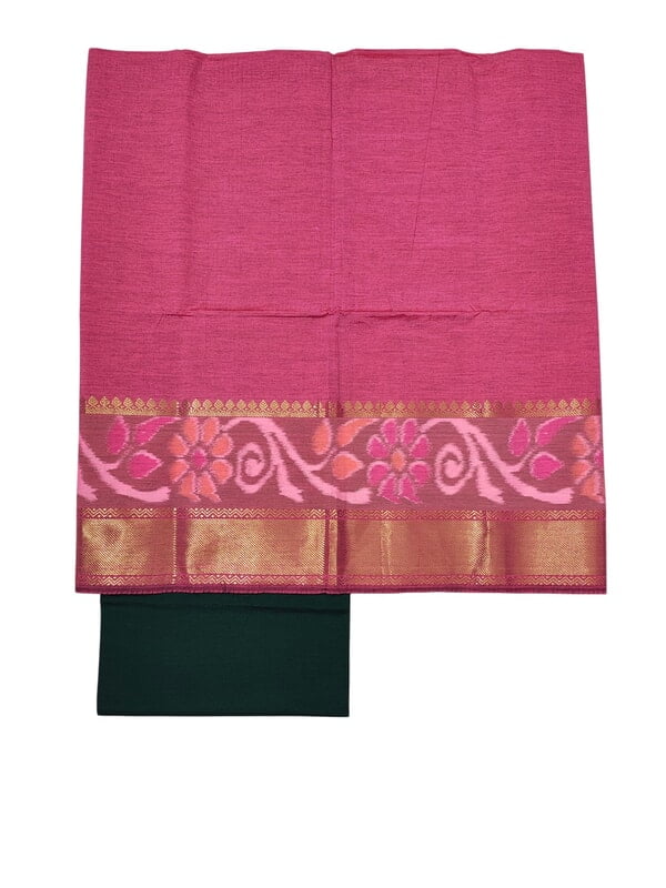 Peach Pochampally Ikkat Silk Unstitched Suit Set