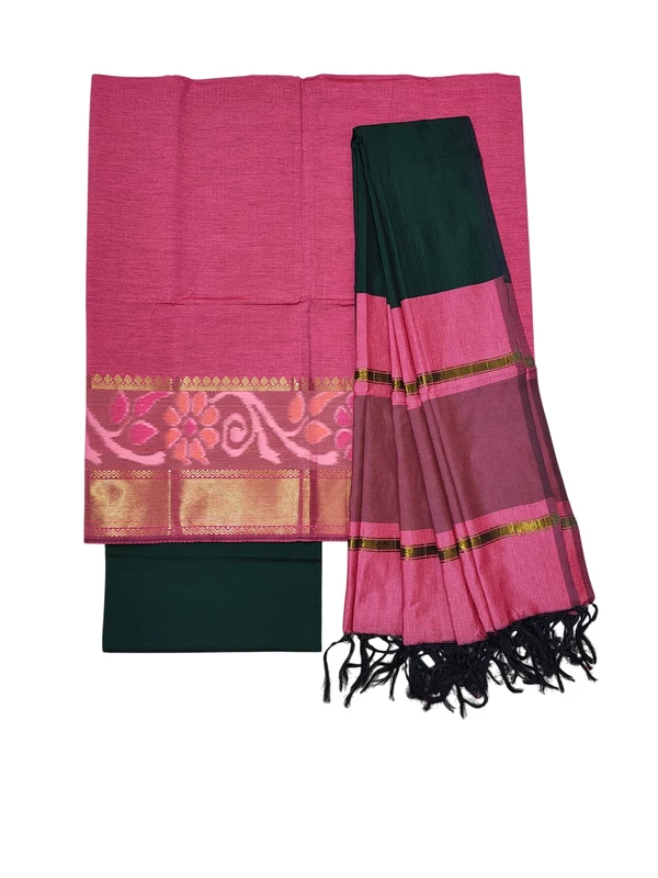 Peach Pochampally Ikkat Silk Unstitched Suit Set