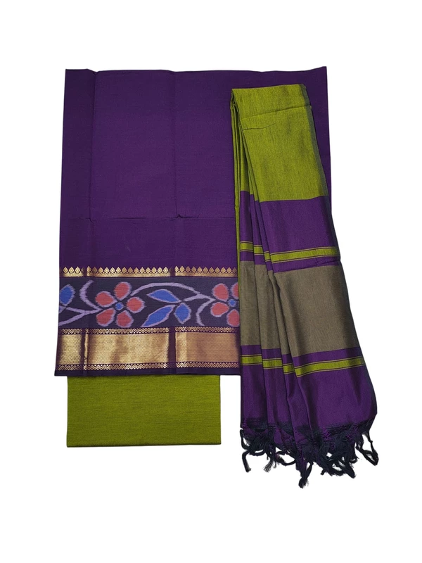 Dark Purple & Pink Pochampally Ikkat Silk Unstitched Suit Set