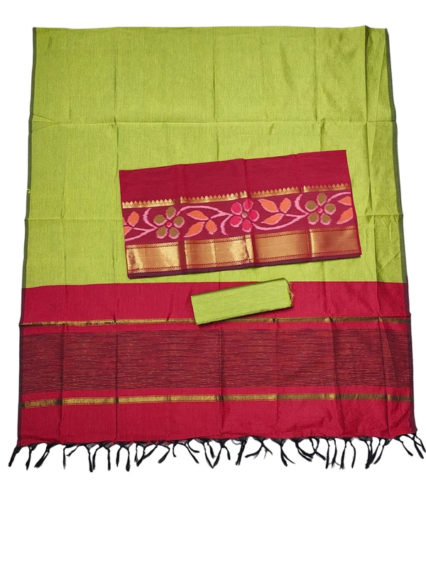 Red Pochampally Ikkat Silk Unstitched Suit Set