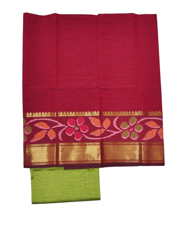 Red Pochampally Ikkat Silk Unstitched Suit Set