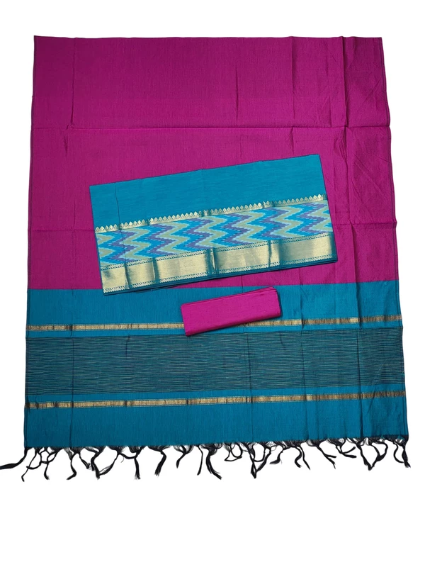 Firoza & Maroon Pochampally Ikkat Silk Unstitched Suit Set