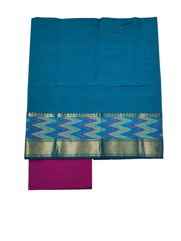 Firoza & Maroon Pochampally Ikkat Silk Unstitched Suit Set