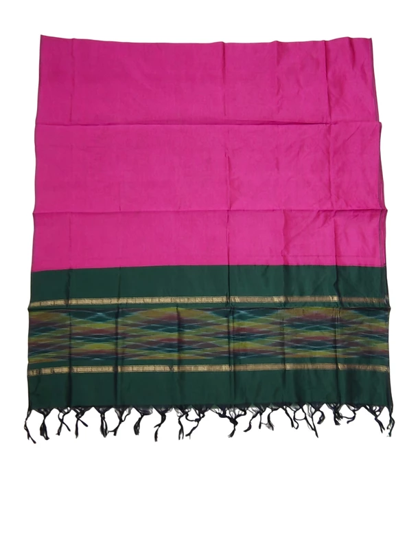 Beige & Green Pochampally Ikkat Silk Unstitched Suit Set