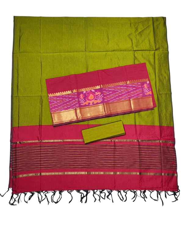 Maroon & Green Pochampally Ikkat Silk Dress Material with Dupatta
