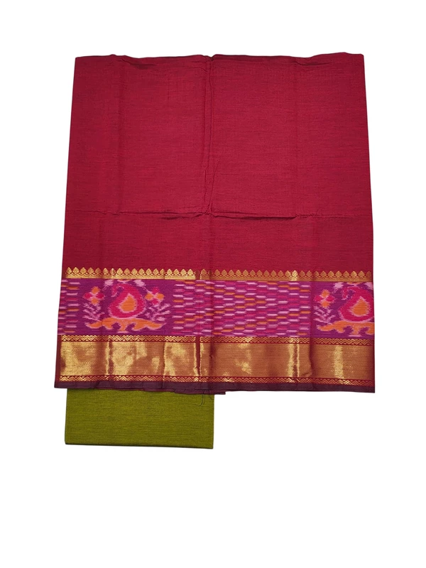 Maroon & Green Pochampally Ikkat Silk Dress Material with Dupatta
