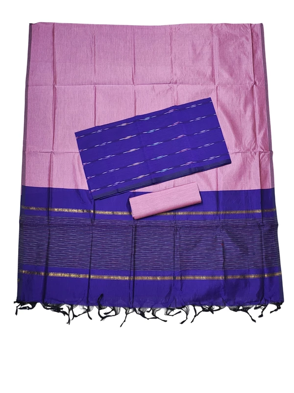 Purple & Pink Pochampally Ikkat Silk Unstitched Suit Set