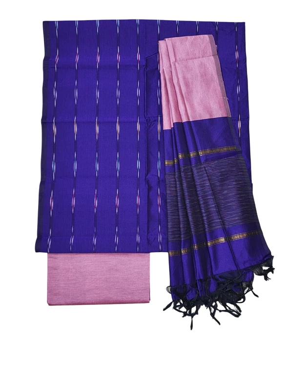 Purple & Pink Pochampally Ikkat Silk Unstitched Suit Set