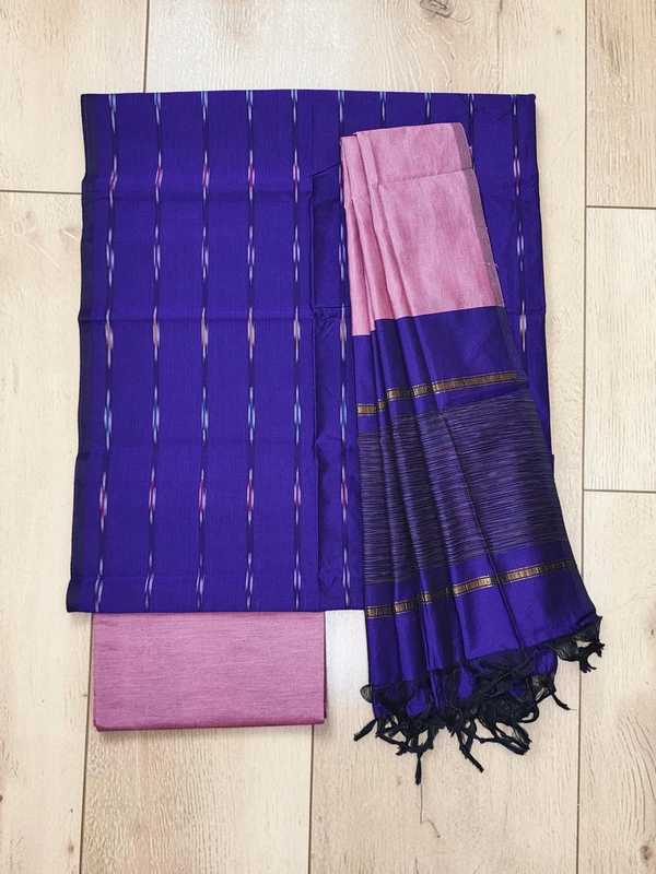Purple & Pink Pochampally Ikkat Silk Unstitched Suit Set