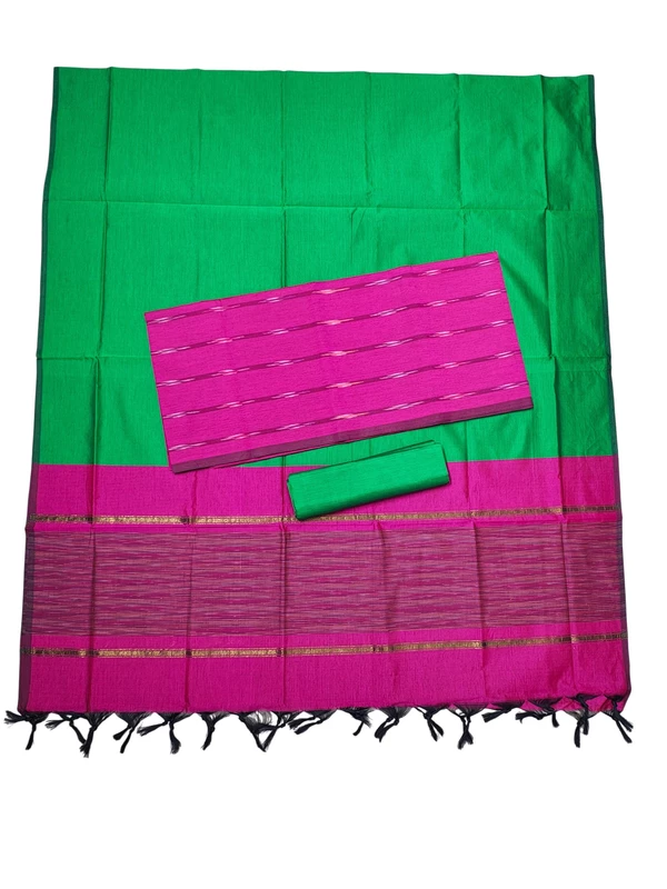 Magenta Pink Pochampally Ikkat Silk Dress Material with Dupatta