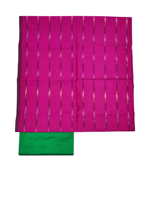 Magenta Pink Pochampally Ikkat Silk Dress Material with Dupatta