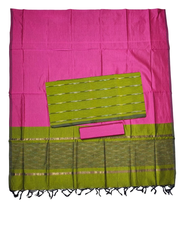 Green & Mustard Pochampally Ikkat Silk Dress Material with Dupatta