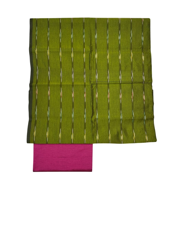 Green & Mustard Pochampally Ikkat Silk Dress Material with Dupatta
