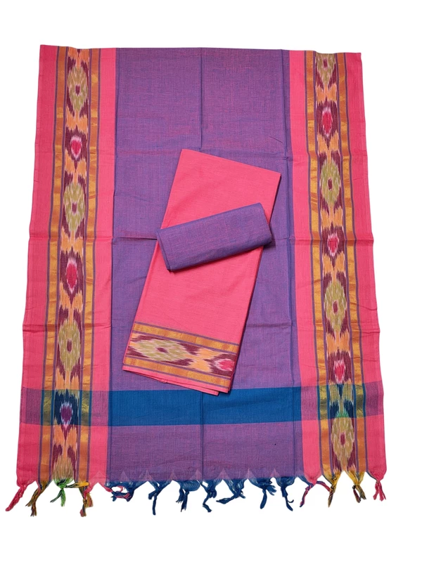 Peach & Purple Mangalagiri Cotton Unstitched Salwar Suit for Women