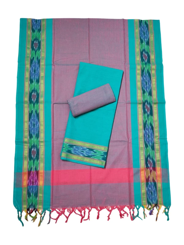 Teal & Pink Mangalagiri Cotton Unstitched Salwar Suit for Women