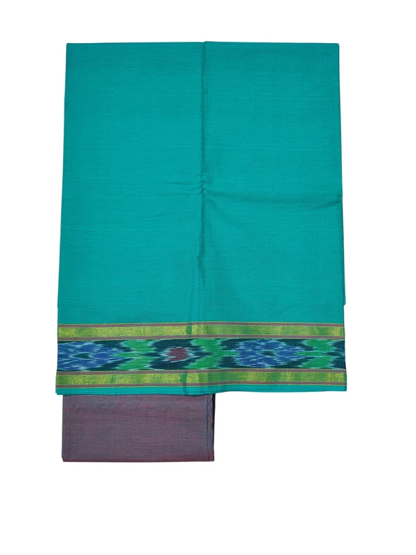 Teal & Pink Mangalagiri Cotton Unstitched Salwar Suit for Women