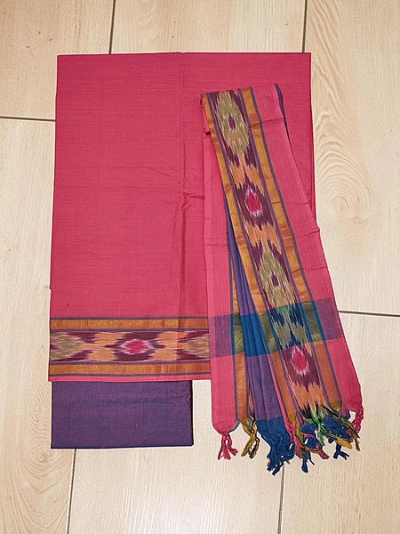 Peach & Purple Mangalagiri Cotton Unstitched Salwar Suit for Women